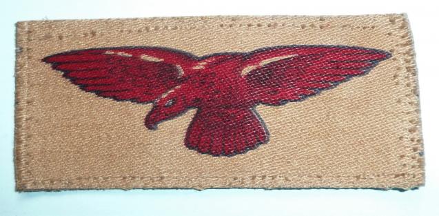WW2 Royal Air Force (RAF) Printed Red on Khaki Drill Cloth Eagle Arm Badge