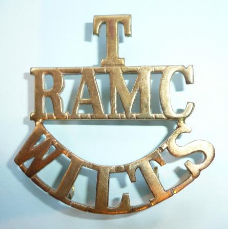T / RAMC / Wilts, Wiltshire (Territorial) Mounted Brigade Field Ambulance One Piece Brass Shoulder Title