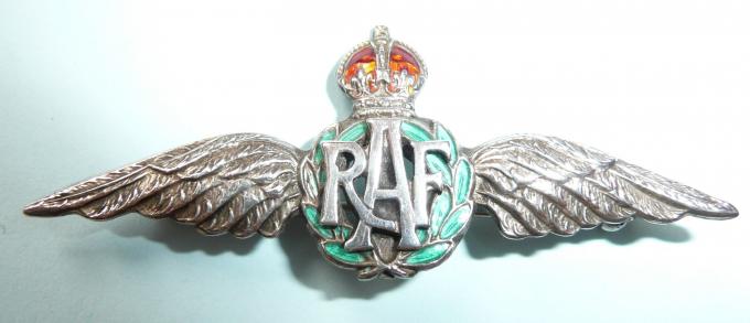 WW2 Royal Air Force (RAF) Wings Silver and Enamel Sweetheart Brooch Pin Badge
