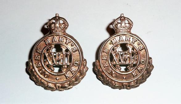 WW1 18th ( Queen Marys Own ) Hussars Officers Die Cast White Metal Collar Badges, worn circa 1910 - 1922