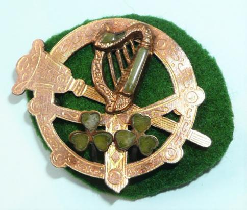 Irish Celtic Cultural Revival Tara Type Brooch - Gilt and Semi Precious Connemara marble Stones