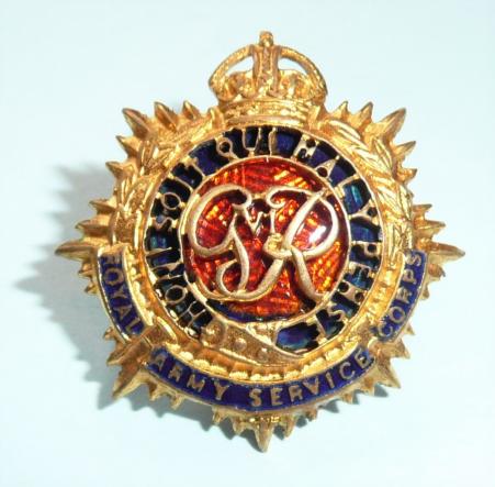 Royal Army Service Corps RASC George VI 6th Fire Gilt & Enamel Officers Forage Cap or Collar Badge