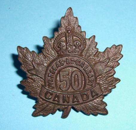 WW1 Canadian CEF 50th Overseas Infantry Battalion ( Calgary ) Bronze Cap Badge - Tiptaft UK maker