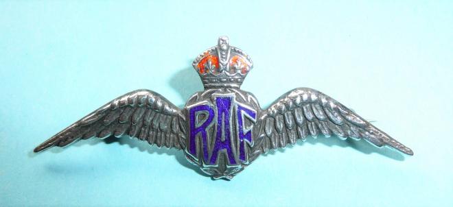 WW2 Royal Air Force (RAF) Silver & Enamel Pilots Wing Sweetheart Brooch