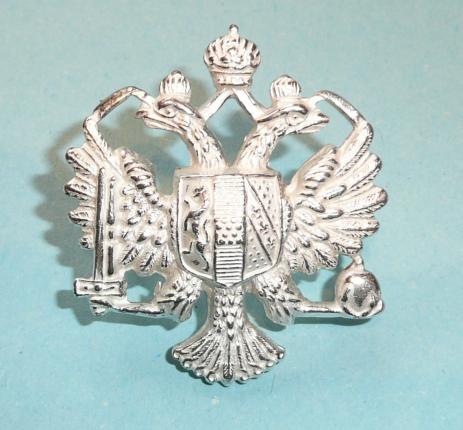 1st Queens Dragoon Guards (QDG) Officers Frosted Silver Plate Cap Badge