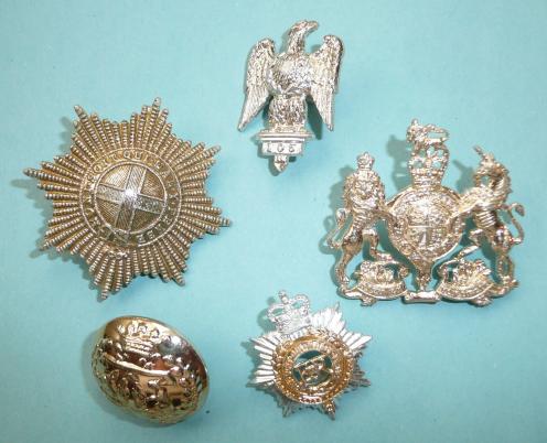 Lot of 5 different Anodised Aluminium British Army Cap & Collar Badges and AS&H  Button