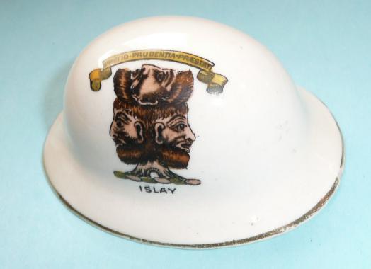 Crested China - WW1 Tommies Steel Helmet with Islay (Scotland) Crest