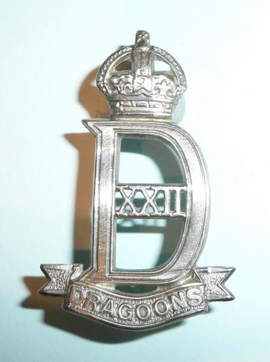 WW2 War Raised Unit - 22nd Dragoons Officers Silver Plated Cap Badge