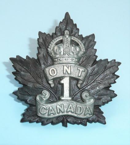 WW1 Canadian 1st Ontario Bn CEF bi-metal cap badge - Hicks London