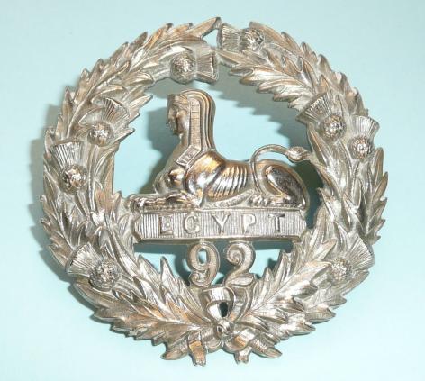 92nd Regiment of Foot ( Gordon Highlanders ) Pipers White Metal Glengarry Badge, 1868 - 1881