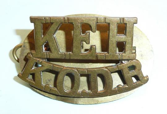 KEH / KODR King Edwards Horse / The Kings Overseas Dominions Regiment Brass Shoulder Title with brass backing plate