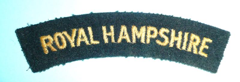 Royal Hampshire Regiment Embroidered Yellow on Black Cloth Felt Shoulder Title