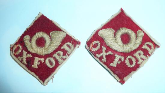 Oxfordshire Light Infantry Boer War Period Cut Down Matched and Facing Cloth Woven Shoulder Titles