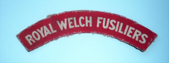 WW2 Royal Welch Fusiliers Printed White on Red Cloth Shoulder Title