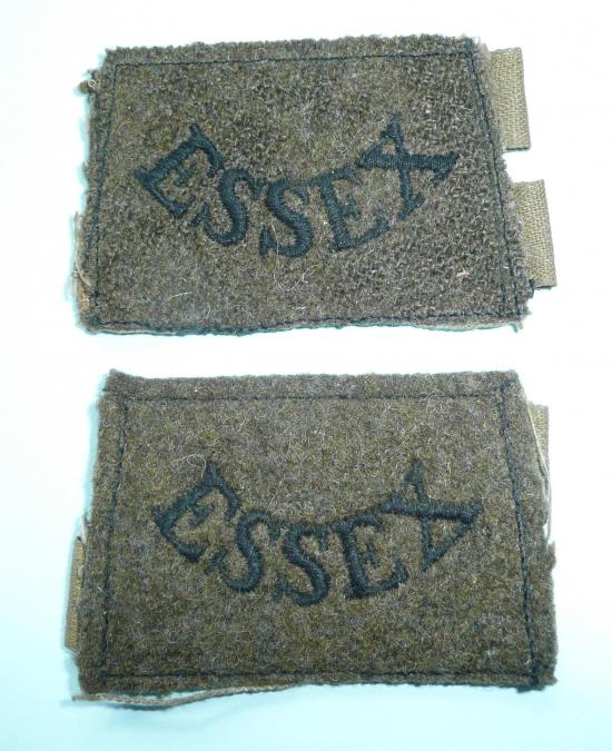 WW2 Essex Regiment Matched Pair of Embroidered Black on Khaki Slip-ons