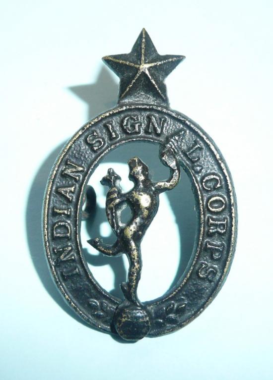 WW2 Indian Signals Corps Blackened Brass Collar Badge