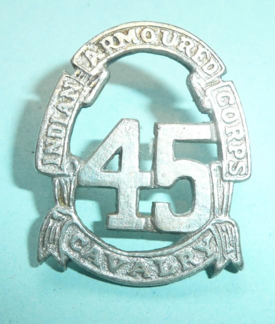WW2 Indian Army - 45th Cavalry Indian Armoured Corps Silver Plated Cap Badge