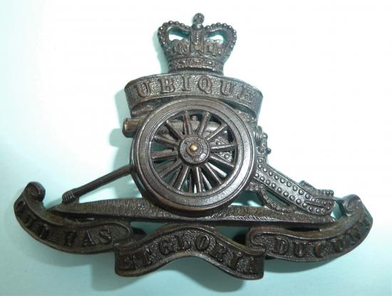 Royal Artillery (RA) Officers OSD Bronze Queen's Crown Cap Badge - Blades