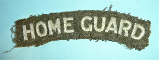 WW2 Home Front - Home Guard Embroidered White on Khaki Cloth Shoulder Title