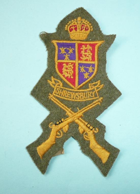 Shewsbury School (Shropshire) OTC / CCF Embroidered Cloth Marksmans Arm Badge, Kings Crown