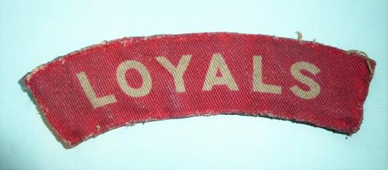 WW2 Loyals  - Loyal North Lancashire Regiment White on Red Printed Cloth Shoulder Title