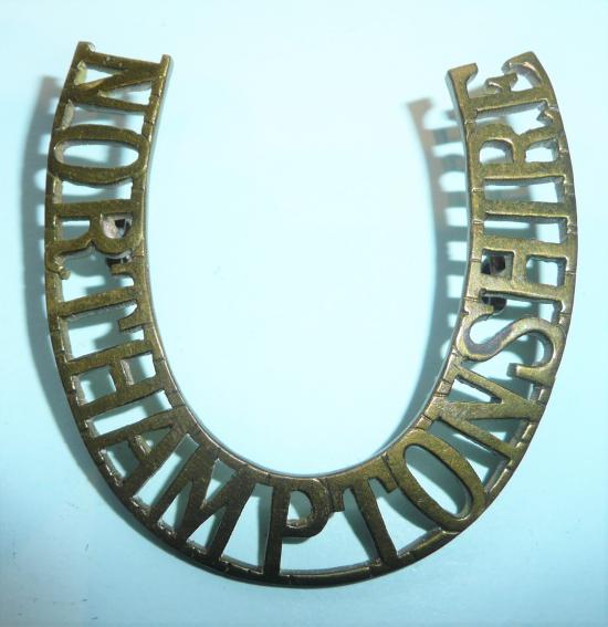 Northamptonshire Regiment Militia 3rd and 4th Battalions 'Horseshoe' Pattern Large Curved Brass Shoulder Title