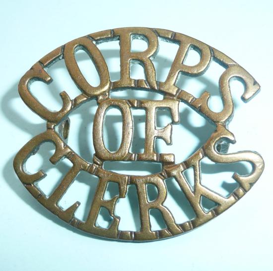 Indian Army Corps of Clerks One Piece Brass Metal Shoulder Title