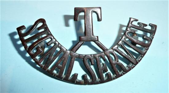 WW1 Territorial Force Divisional Signal Service Company / Infantry Brigade Signal Section Bronzed One Piece Shoulder Title