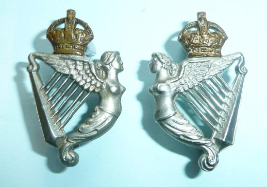 8th Royal Irish Hussars Facing Pair of Bi-Metal Collar Badges, Kings Crown