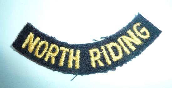 WW2 Civil Defence Corps North Riding (of Yorkshire) Embroidered Yellow on Black Cloth Shoulder Title