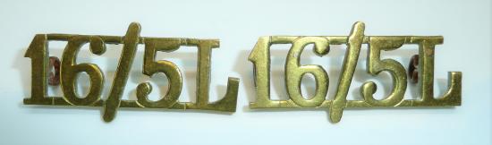 16/5L 16th/5th Lancers Pair of Brass Shoulder Titles