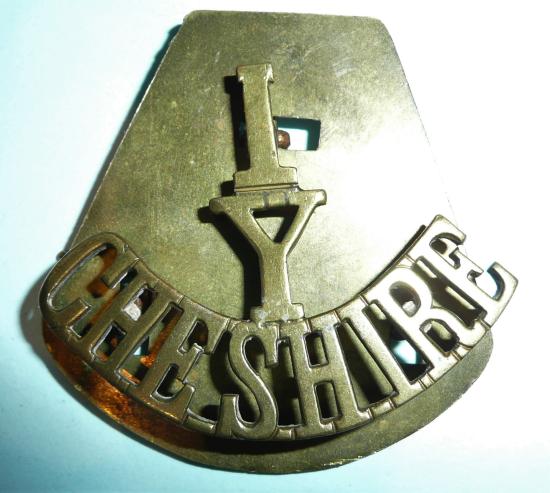 1/1st Cheshire Yeomanry One Piece Brass Shoulder Title with Backing Plate