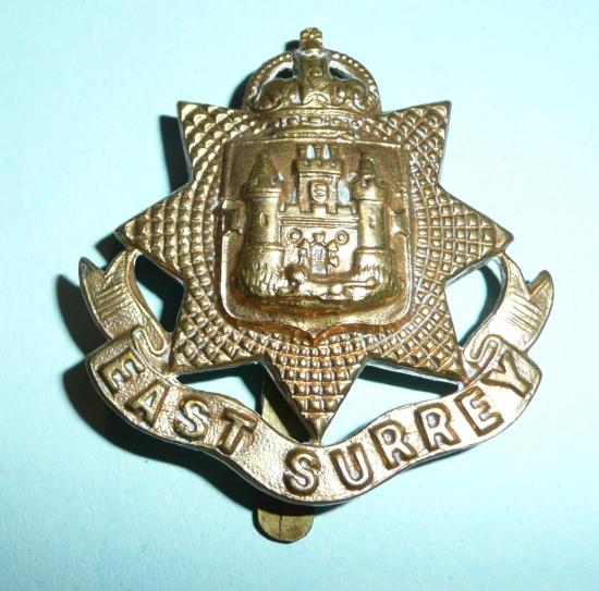 WW1 East Surrey Regiment Gilding Metal Economy Cap Badge