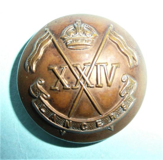 WW2 War Raised Cavalry Unit  - 24th Lancers Officers Large Pattern Bronzed Finish OSD Button