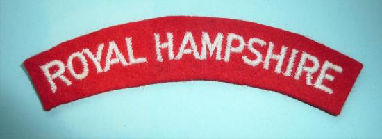 Cold War Royal Hampshire Regiment Embroidered White on Red Cloth Felt Shoulder Title, paste back