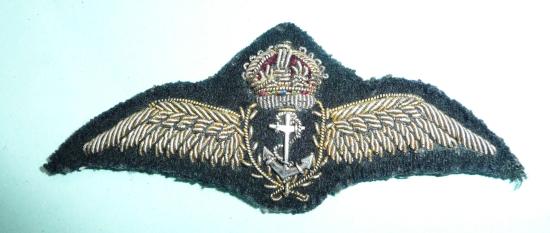WW2 Era Royal Naval Fleet Air Arm Pair Bullion Wire Pilots Wings, Kings Crown