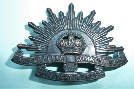 Australian Commonwealth Military Forces Bronze Rising Sun Cap Badge - Stokes