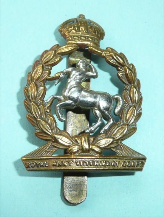 WW2 Royal Army Veterinary Corps (RAVC) Bi - Metal Cap Badge, King's Crown