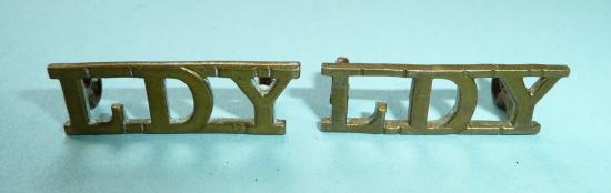 LDY Leicestershire & Derbyshire (Prince Alberts Own) Yeomanry Matched Pair of Brass Shoulder Titles