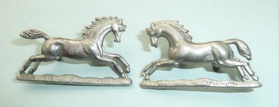 3rd The Kings Own Hussars Facing Pair of White Metal Collar badges