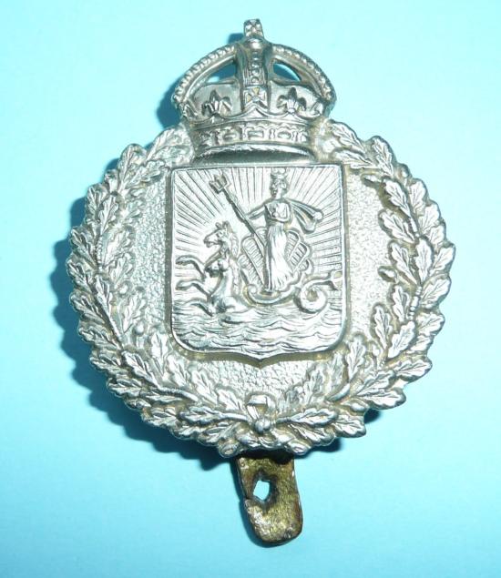 West Indies Barbados Police White Metal Cap Badge, Kings Crown - Dowler