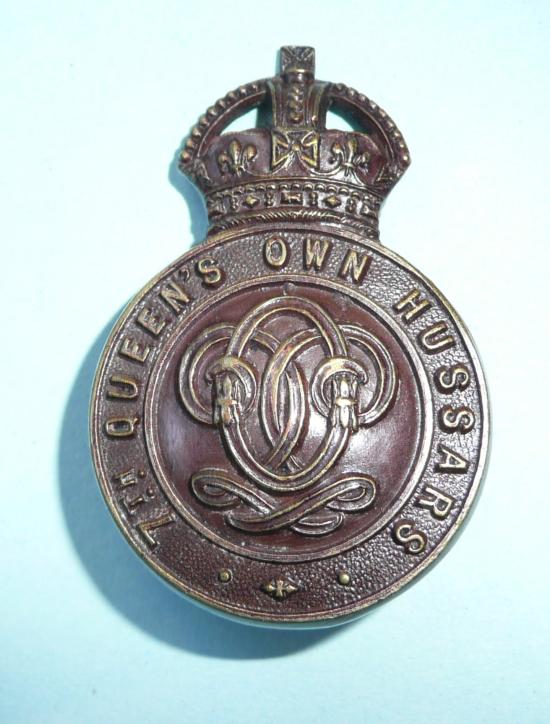 7th Queens Own Hussars Officers OSD Bronze Cap Badge, Kings Crown - Blades