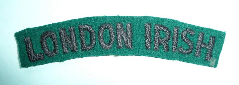 London Irish (Rifles) Embroidered Black on Dark Green Felt Cloth Shoulder Title