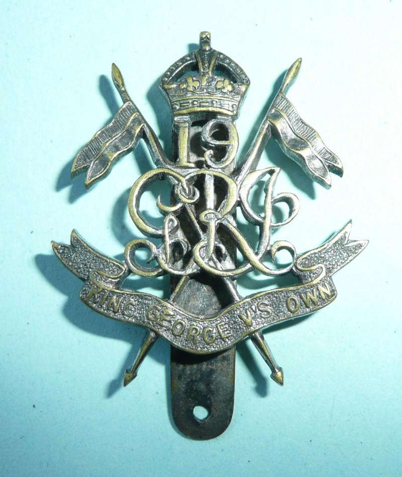 19th King George Vs Own Lancers Silver Plated Officers Cap Badge