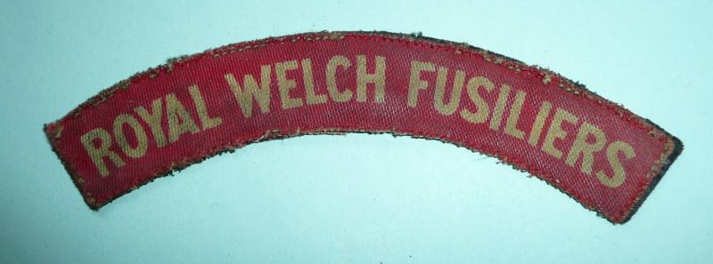 WW2 Royal Welch Fusiliers (RWF) Printed White on Red Cloth Shoulder Title