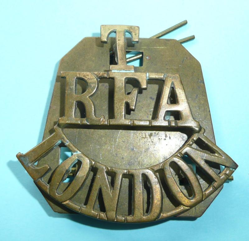 T/ RFA / London One Piece Brass Shoulder Title on Brass Backing Plate