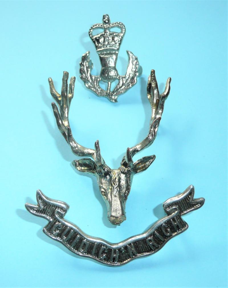 Queens Own Highlanders (Seaforth and Camerons) 3 Piece 3D Glengarry Cap Badge - Firmin