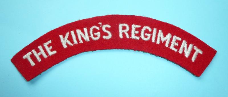 The Kings (Liverpool) Regiment Woven White on Red Felt Cloth Shoulder Title