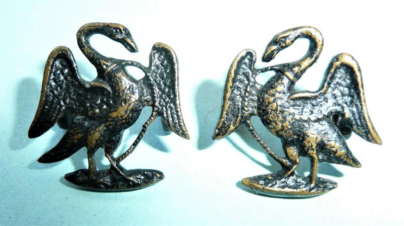 1st Buckinghamshire / Bucks Rifle Volunteer Corps (RVC) Other Ranks Matched and Facing Pair of  Blackened Brass Collar Badges