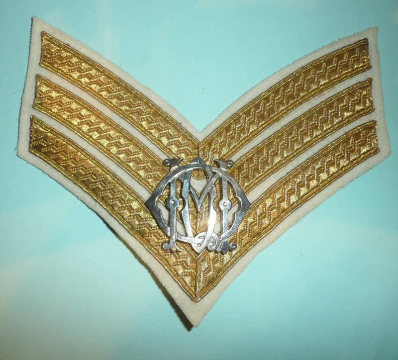 13th / 18th Hussars (Queen Marys Own) NCO Arm Badge Mounted on No 1 Dress Gold Lace Sergeants Chevron Stripes - Gaunt London